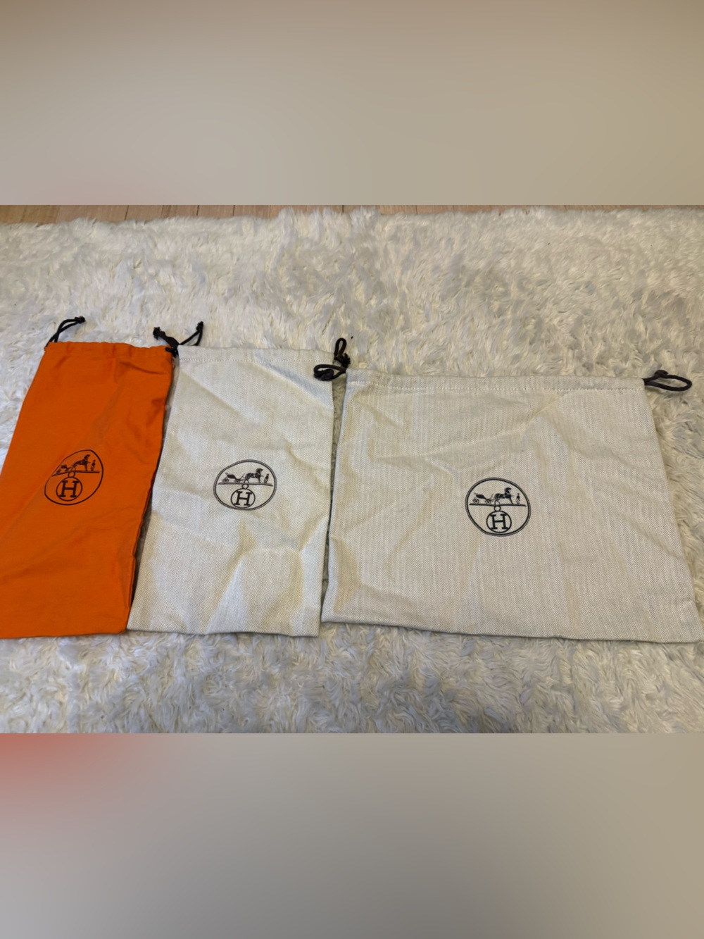 Hermes Orange and Beige Drawstring Dust Bags (Set of 3)